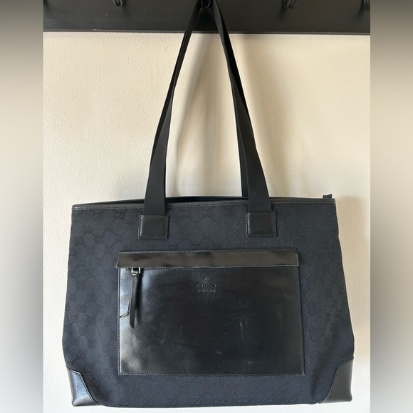 Gucci Handbags - ‼️SOLD‼️😍Authentic GUCCI Black leather and Canvas GG front pocket Tote.
